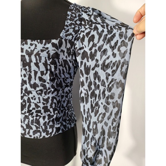 Zara Women's Blue Animal Print Balloon Long Sleeve Pleated Crop - Picture 5 of 10